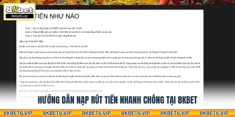 Hướng dẫn nạp rút tiền nhanh chóng tại 8KBET